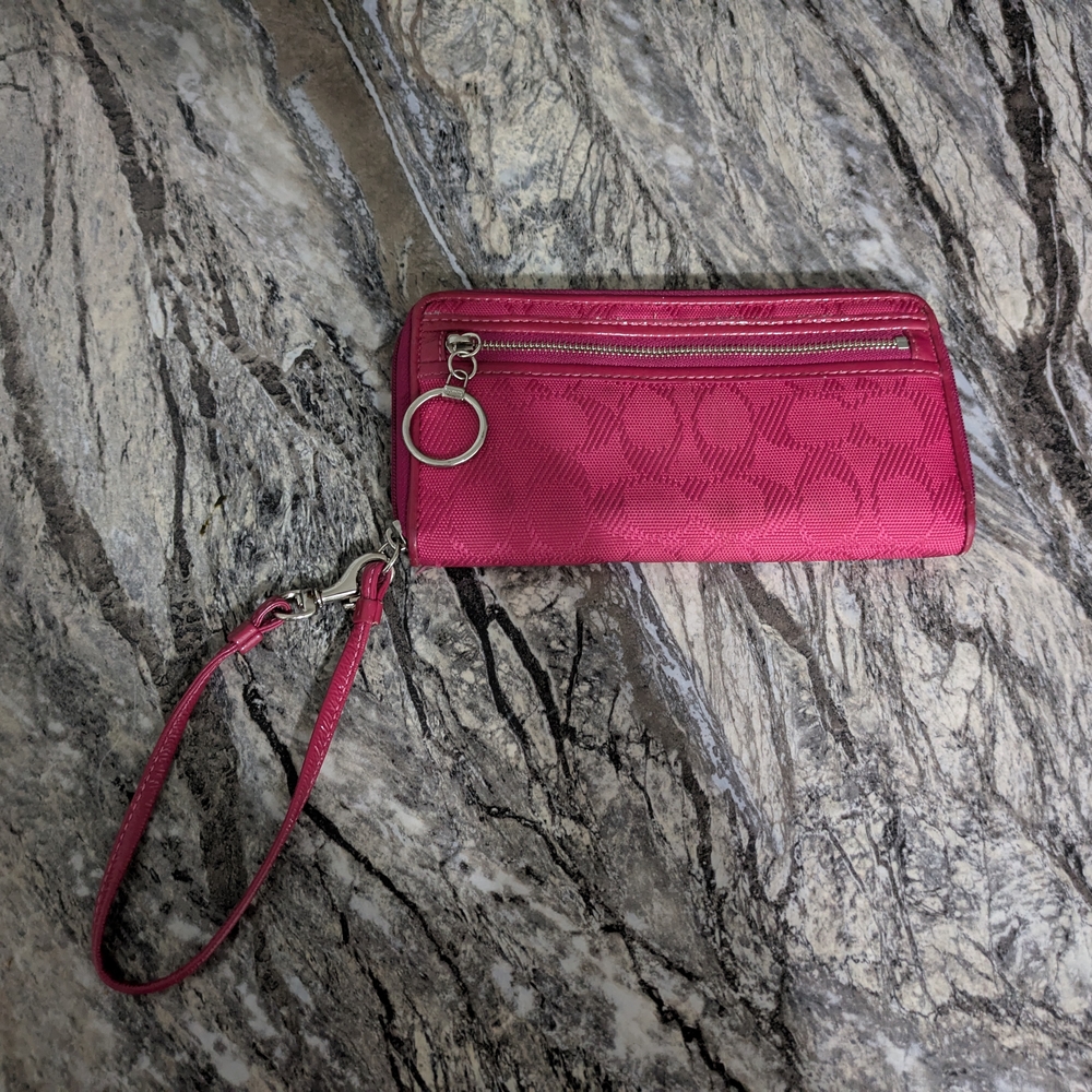 Coach Pink Leather Wristlet Clutch with Zipper Closure